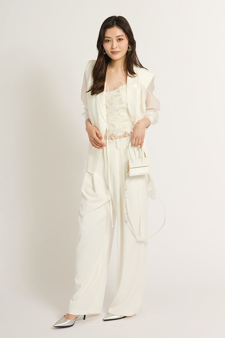 【SET】シアーライトジャケット+フラッフィーキャミソール+サテンワイドパンツ(3set)