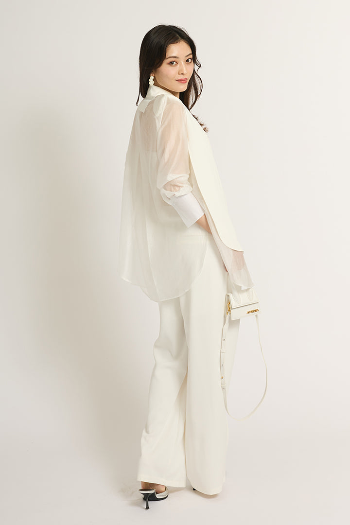 【SET】シアーライトジャケット+フラッフィーキャミソール+サテンワイドパンツ(3set)