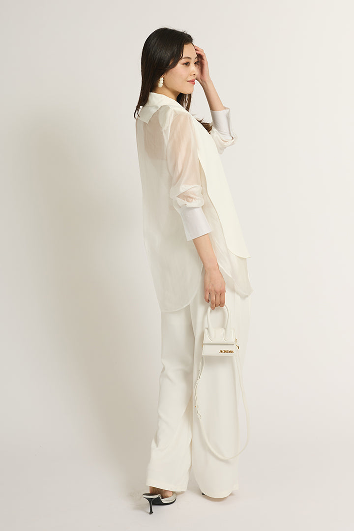 【SET】シアーライトジャケット+フラッフィーキャミソール+サテンワイドパンツ(3set)