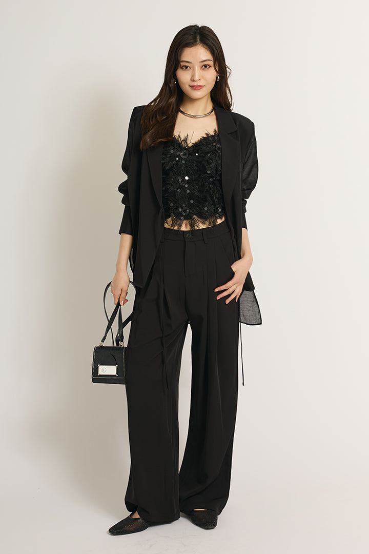 【SET】シアーライトジャケット+フラッフィーキャミソール+サテンワイドパンツ(3set)