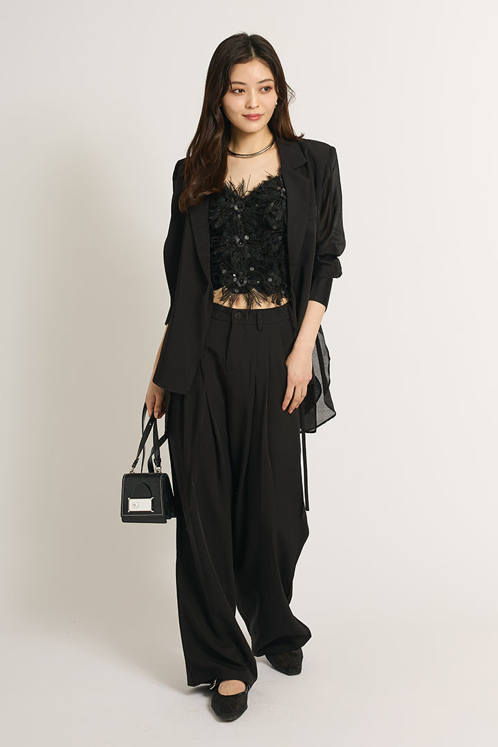 【SET】シアーライトジャケット+フラッフィーキャミソール+サテンワイドパンツ(3set)