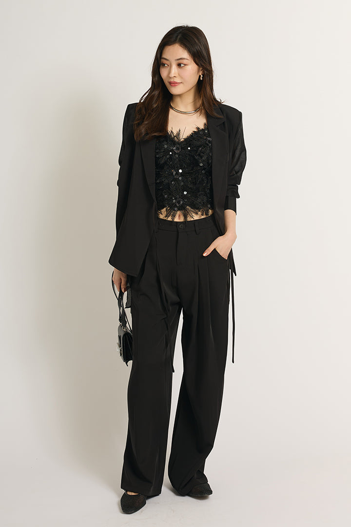 【SET】シアーライトジャケット+フラッフィーキャミソール+サテンワイドパンツ(3set)