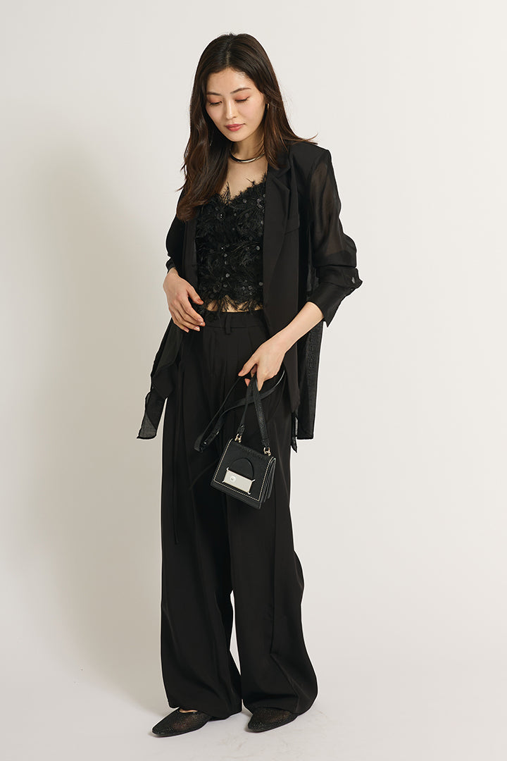 【SET】シアーライトジャケット+フラッフィーキャミソール+サテンワイドパンツ(3set)