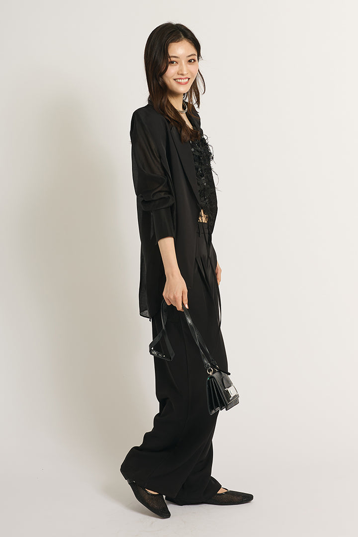 【SET】シアーライトジャケット+フラッフィーキャミソール+サテンワイドパンツ(3set)