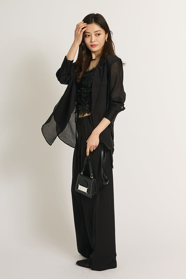 【SET】シアーライトジャケット+フラッフィーキャミソール+サテンワイドパンツ(3set)