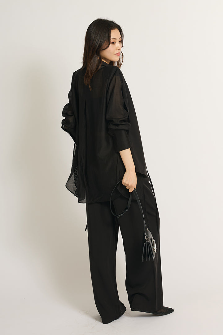 【SET】シアーライトジャケット+フラッフィーキャミソール+サテンワイドパンツ(3set)