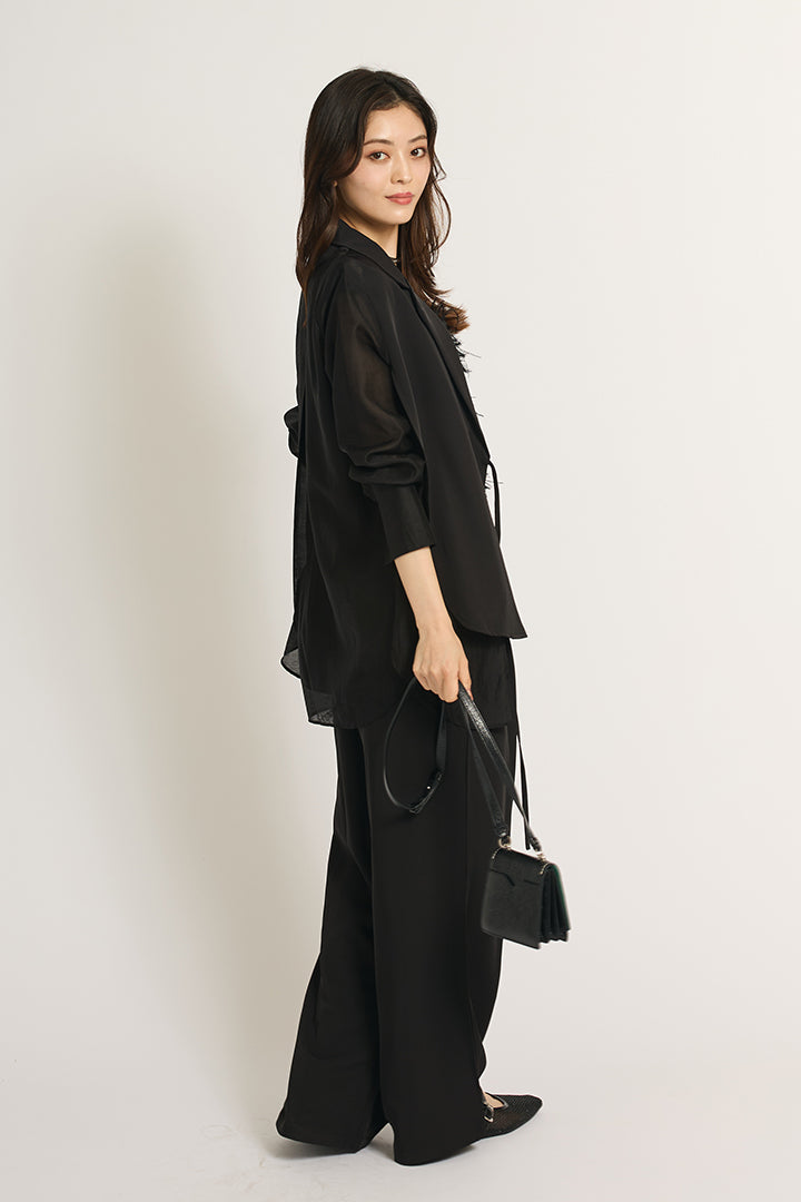 【SET】シアーライトジャケット+フラッフィーキャミソール+サテンワイドパンツ(3set)