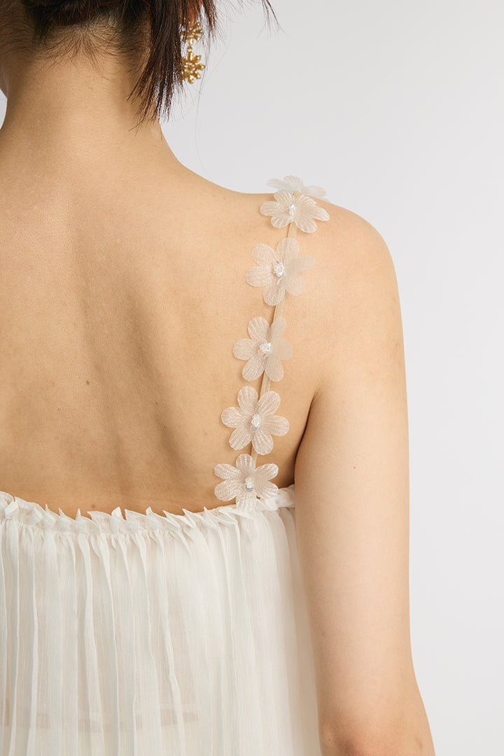 【SET】フラワーレースキャミ+サテンワイドパンツ(2set)